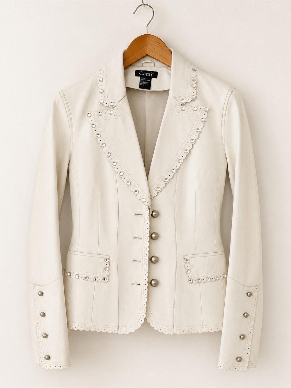 Cami Ivory Leather Embellished Tailored Jacket